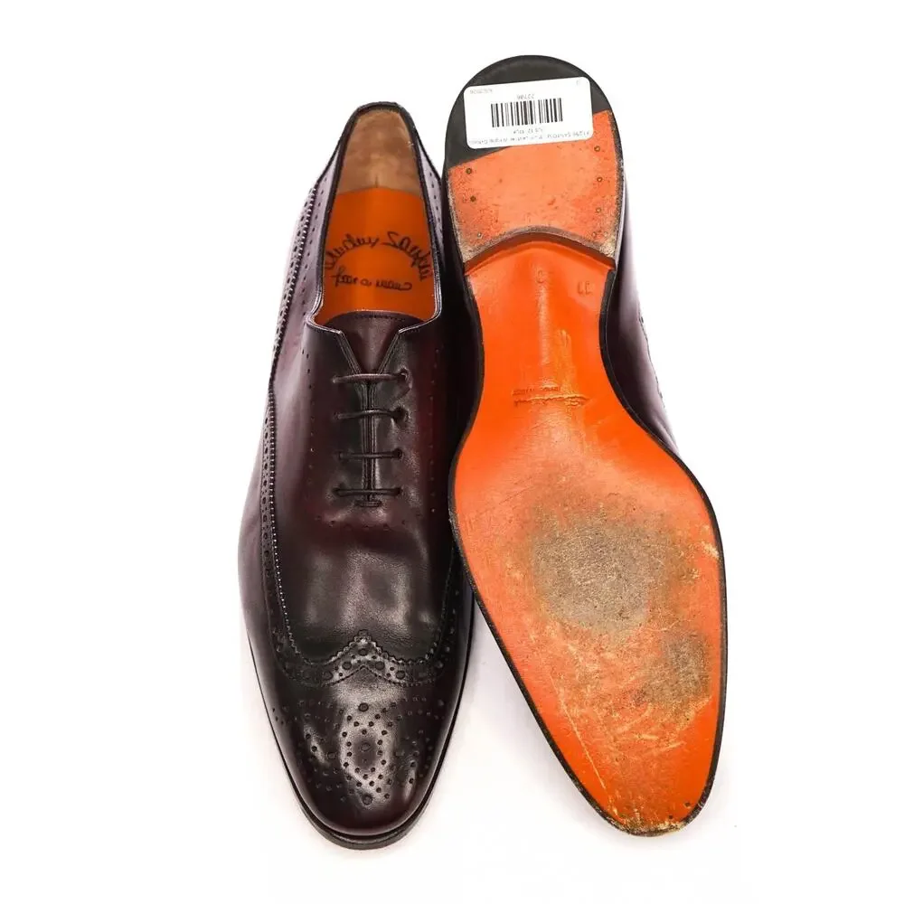 $1,295 SANTONI - Oxblood Leather Wingtip Oxfords - US 12 (11UK)